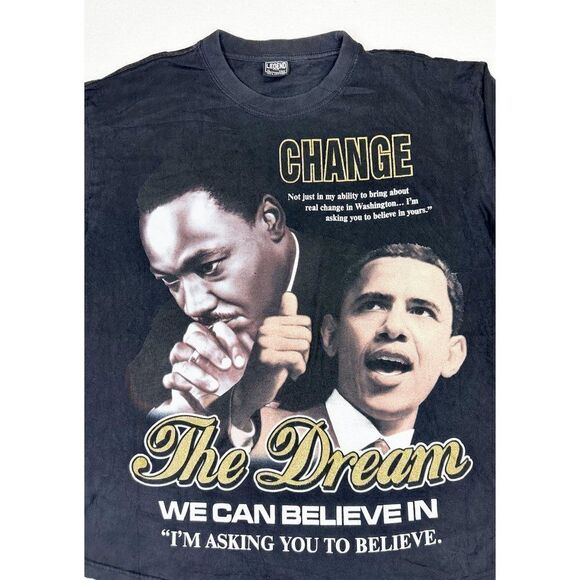 Barack Obama MLK T-Shirt Long Sleeve XL Black The Dream Change Hip Hop Rap Tee - Picture 3 of 7